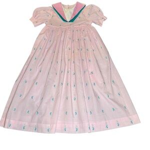 Pink and teal Vintage Girls Bib Floral Dress Cottage-core Retro